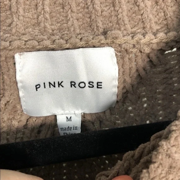 Pink Rose Cable Knit Sweater - Brown (T2) - Picture 3 of 7